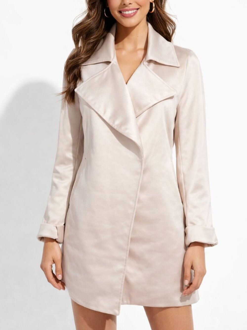 Adrianna Papell Beige Drape Front Trench Jacket Neutral Clean Girl Aesthetic Sm